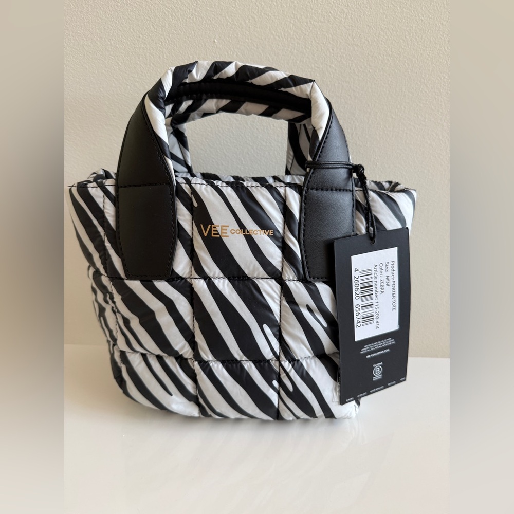 VEE COLLECTIVE Women's Black Porter Tote Mini Bag Handbag Crossbody, Zebra Print - Picture 2 of 12